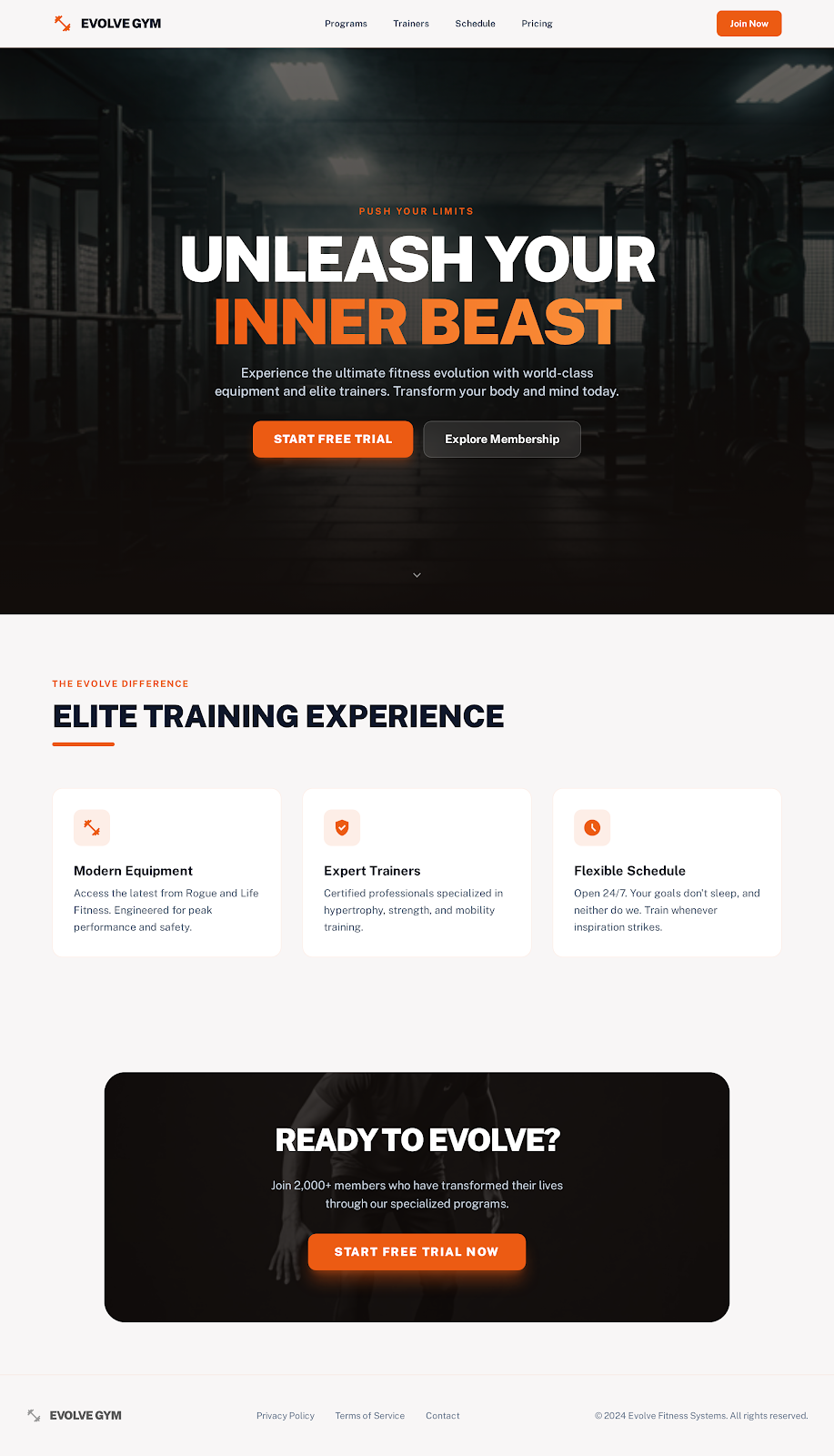 Evolve Gym - Website Fitness